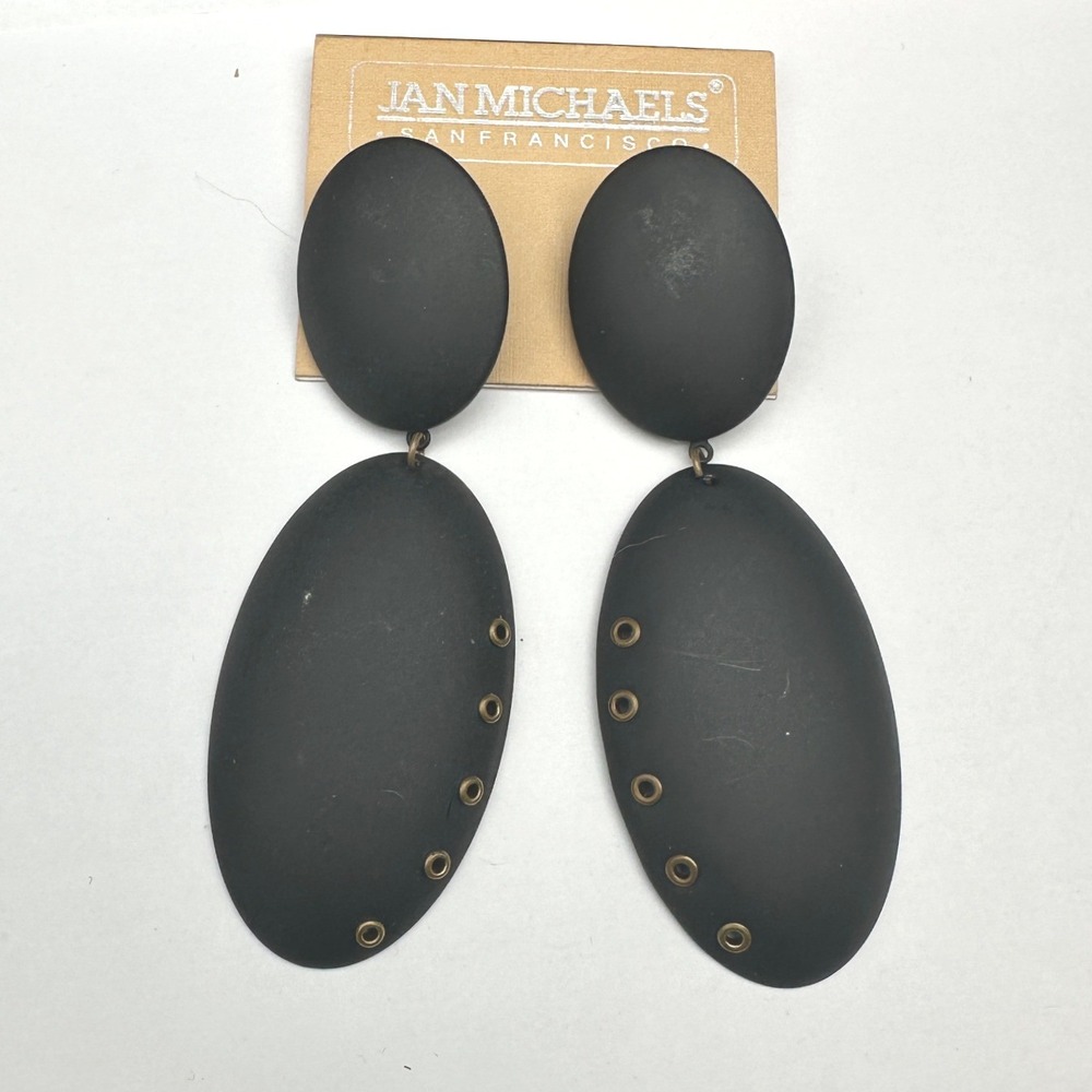Jan Michaels San Francisco Matte Black Grommet Statement Drop Earrings Vintage